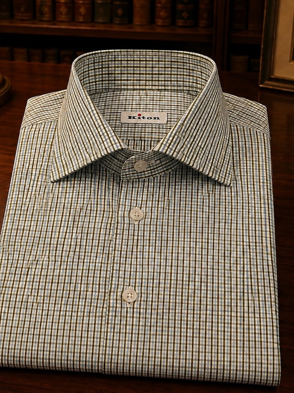 Kiton Green and Brown Checked Dress Shirt